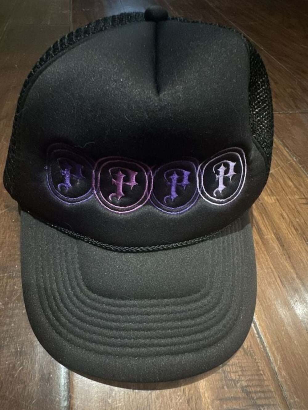 Nissun Cap Black Foam Trucker‎ Hat with Purple Embroidery